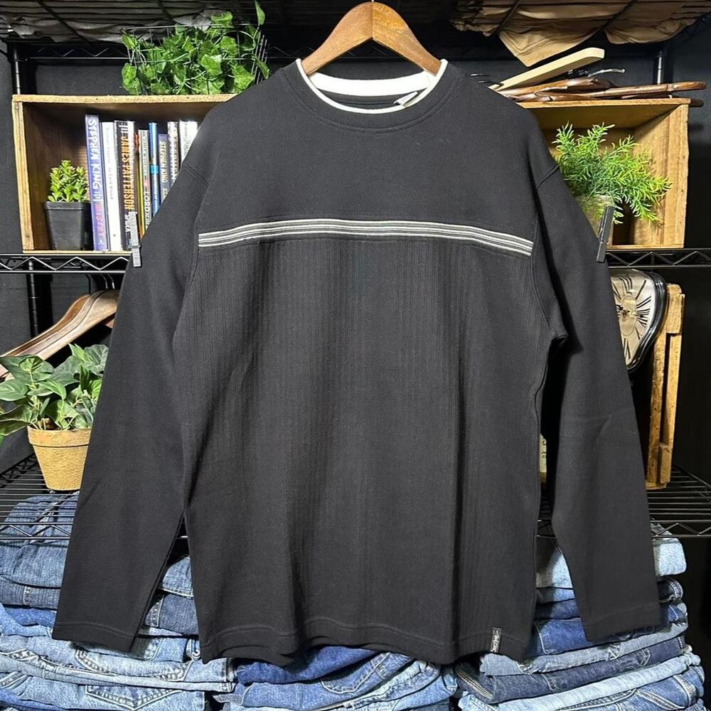 Vintage Y2K Point Zero Striped Sweater Skater Surf Black White Crewneck Large